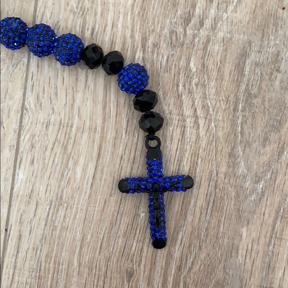 New men’s blue superman long necklace rosary - Picture 2 of 5